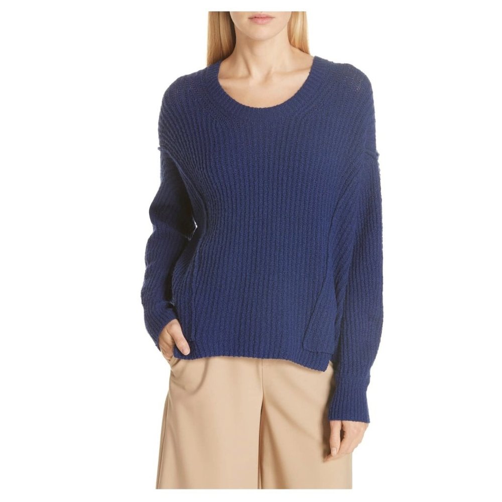 NWT Vince Solid Dolman Overlap Sweater Ink Blue S